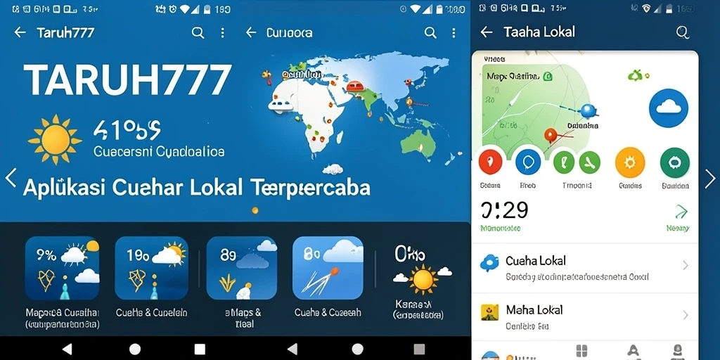 Tampilan antarmuka aplikasi TARUH777 yang menampilkan informasi cuaca lokal.